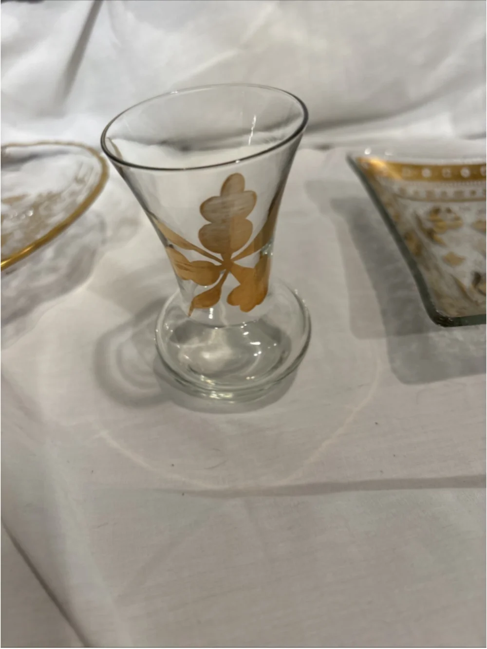 Vintage Glass Dish, Bud Vase & Caprice Footed Platter W/painted Gold 1065